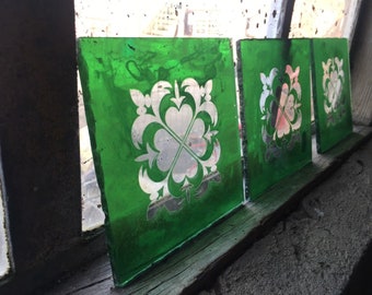 Green Victorian Style Flora & Fauna Stained Glass Panels Door Feature Shine