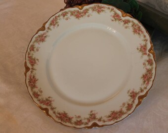 Antique Haviland & Co. Limoges 9.75" Dinner Plate - Vining Pink Roses Pattern