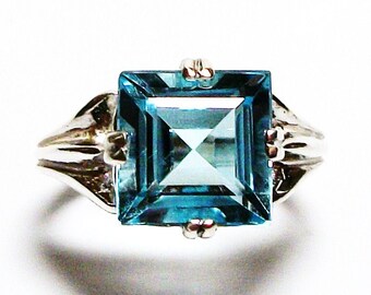 AAABlue topaz, swiss blue topaz, topaz, princess topaz, engagement ring, blue, s 6 1/2 "Mirror Image"
