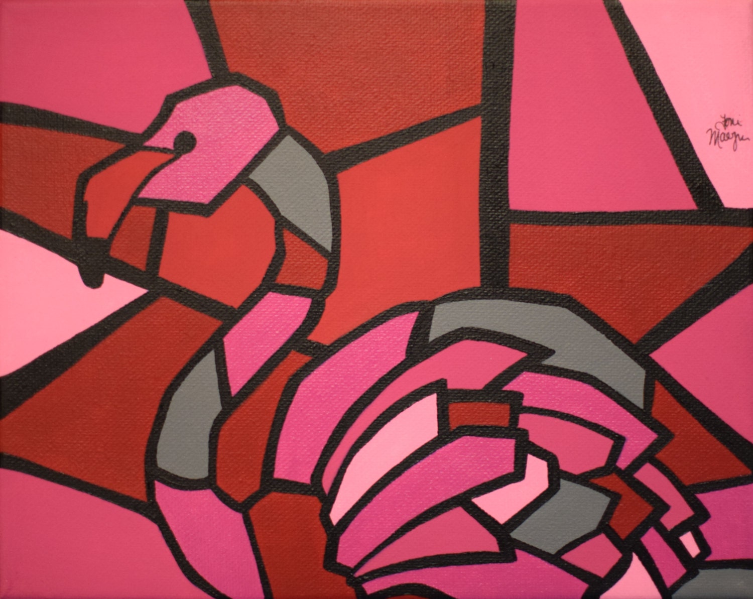 Pink Flamingo Print 8x10 Inch Cubism Art Lustre Print