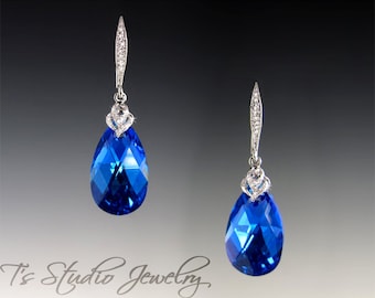 Cobalt Royal Blue Teardrop Crystal Bridal or Bridesmaid Earrings - Available in Several Colors - MEGAN