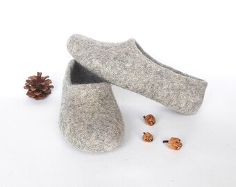 Gray Slippers Handmade wool slippers house shoes Unisex wool felt slippers warm adult Custom slippers Felted wool slippers