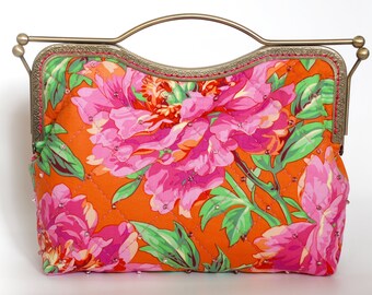10.7'' Clutch Bag, Handbag, Kisslock - Peony Orange