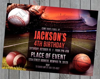 Sports Birthday Invitation - Printable Birthday Invitation - Sports Birthday