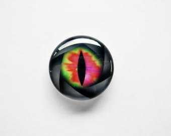 20mm handmade glass eye cabochon - red / green dragon eye - shutter eye - standard profile