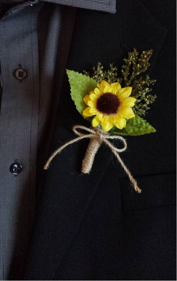 Wedding Boutonniere Boutineer Rustic Sunflower with Mixed