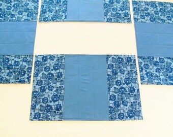 Quilted Placemats Blue Geometric Modern Home Decor Set of 4