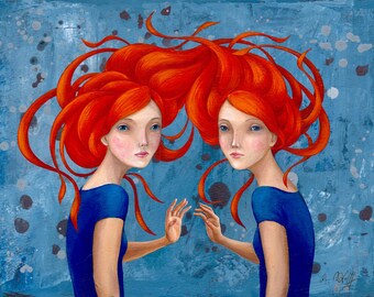 Twins - print from original acrylic painting, A4 (297 x 210mm), (11.7 x 8.3 in)