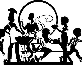 Black Family Picnic Barbecue Having Fun Afro Hair African American Kids Female Male SVG .EPS .PNG Vector Clipart Digital Circuit Cut Cutting
