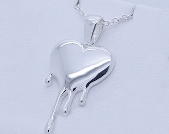 Sterling Silver Melting Heart Pendant with chain and gift box