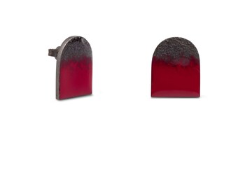 Black and Red Enamel Stud Earrings