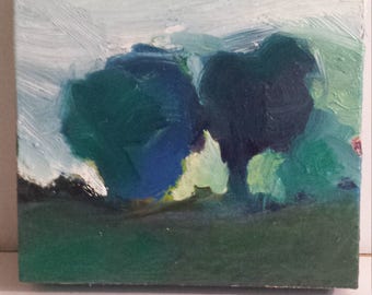 original painting, small scale oil painting on canvas, contemporary art, impressionist painting, abstract landscape painting, tree painting
