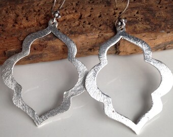 Silver Plated Earrings, Long Earrings, Dangly Earrings, Oriental Shape, Elegant, Sophisticated