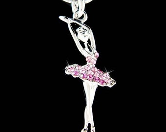 Purple Swarovski Crystal BALLERINA Ballet Dance Girl Dancer dancing Pendant Necklace