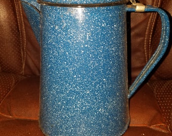 Blue Speckled Enamelware Coffee Pot