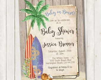 Beach Baby Shower Invitation, Rustic Baby Shower Invitation, Girl or Boy, Surf Invitation, Printable Invitation 5x7