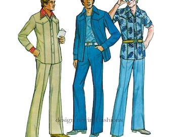 UNCuT McCalls 4458 MENS SHIRT Jacket & Pants PATTERN Leisure Suit Hipster Shirt-Jacket Chest 38 Vintage Mens Sewing Patterns