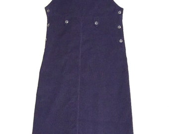 90s Corduroy Women's Navy Blue Overall Jumper Dress Size Small Petite