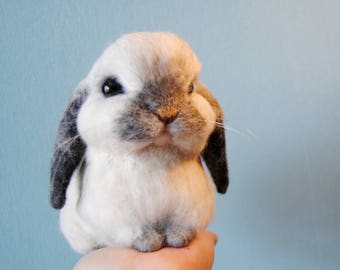 Custom Made Rabbit, Needle Felted Rabbit, Handmade Lifelike Felt Rabbit: Seal Point Dwarf Lop, Holland Lop, French Lop or any other breed