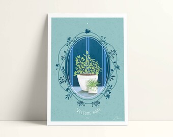 Illustrated postcard - 12, 7 x 17, 8 cm - welcome home