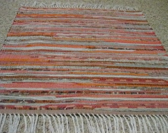 Handwoven Peach and Gray Rag Rug 25 x 29