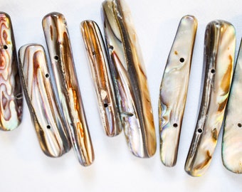 10 Abalone Shell Shiny Beads - Double Drill Recycled Beads - Ethical Bead - Stick Beads - Shell Bead - Silver Bead - Natural Bead - Metallic