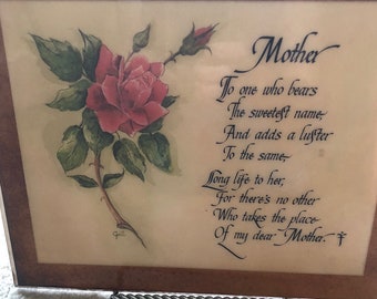 Mother poem and drawing of Red Rose and signed Gail
