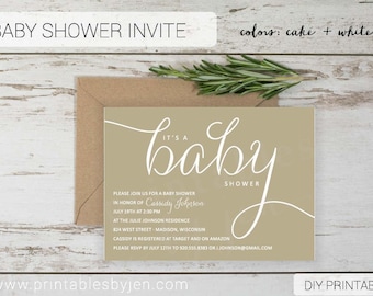 Baby Shower Invite | DIY Printable File | Sophisticated Design | Gender Neutral Taupe