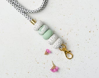 Lanyard, Beaded lanyard, Lanyard with id holder, Teacher lanyard, Necklace lanyard, ID Badge holder, Key lanyard, ID holder, White lanyard