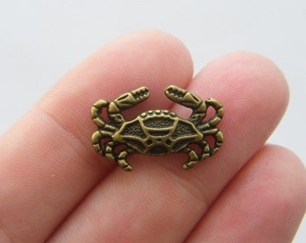 10 Crab charms or connectors antique bronze tone BC143