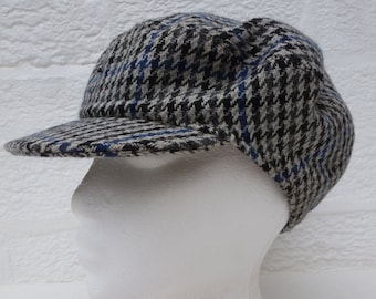 Small size Hat heritage newsboy cap vintage 1960s wool flat cap houndstooth hat vintage handmade girls newsie hat small cabbie cap wool hat.