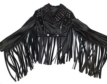 ANARCHY Fringe Cross Leather Jacket