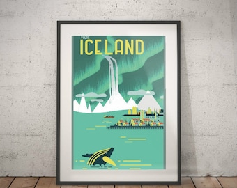 iceland, iceland travel poster, wall decor, vintage