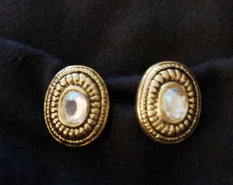 Faux Gold Clip-on earrings with rhinestone center