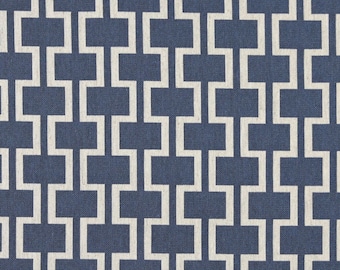 Blue And Off White Modern Geometric Designer Quality Upholstery Fabric By The Yard | Pattern # A0006E