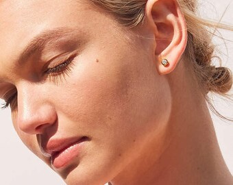 Bezel Stone Stud Earrings - 3054