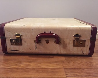 Vintage Mcbrine Luggage with Iridescent Burgundy lining. Vintage Luggage - Retro Luggage- Vintage McBrine -Shabby Chic