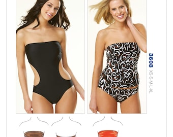 Sewing Pattern for Misses' Strapless Swimsuits, Kwik Sew Pattern 3608, Swimwear, Swim Suits, Womens Bathing Suits, Two Piece Swimsuits