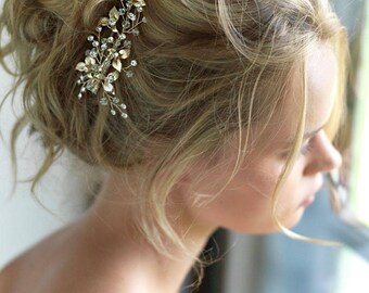 Swarovski Crystal Hair Comb, Gold Bridal Hair Comb, Gold Wedding Hair Comb, Bridal Hair Clip, Swarovski Hair Comb, Gold Headpiece - 7000