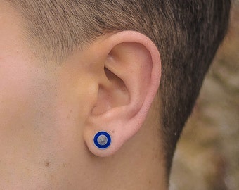 Ear Balance, Finto Dilatatore, 18k Fake Plug Earrings, Fake Ear Plug, Man Earring, Mono Orecchino Uomo Oro 18 Carati e Smalto Colorato