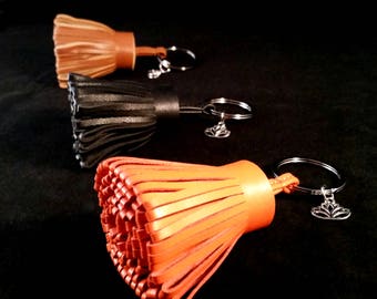 Lotus Lambskin Leather Tassel Keychain Purse Charm