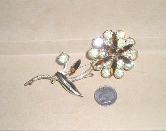 Vintage Jonquil Rhinestone Flower Brooch 1960's Jewelry A95