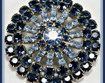RESERVED!!! Vintage Rhinestone Pin,Vintage Blue Rhinestone Brooch,Vintage Blue Rhinestone Pin,Vintage Domed Rhinestone Brooch