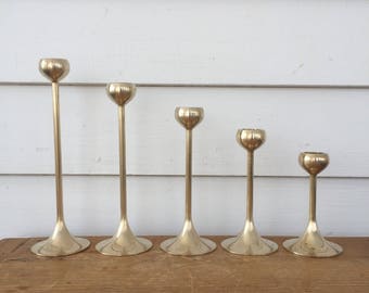 Five Piece Set of Mid Century Modern Tulip Candlestick Holders