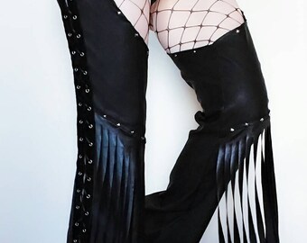 Chaps/gothic trousers/stage wear/biker pants/witchy pants/hotpants/gothic chaps/gorhic pants/biker clothing/dance wear/stage wear/rock