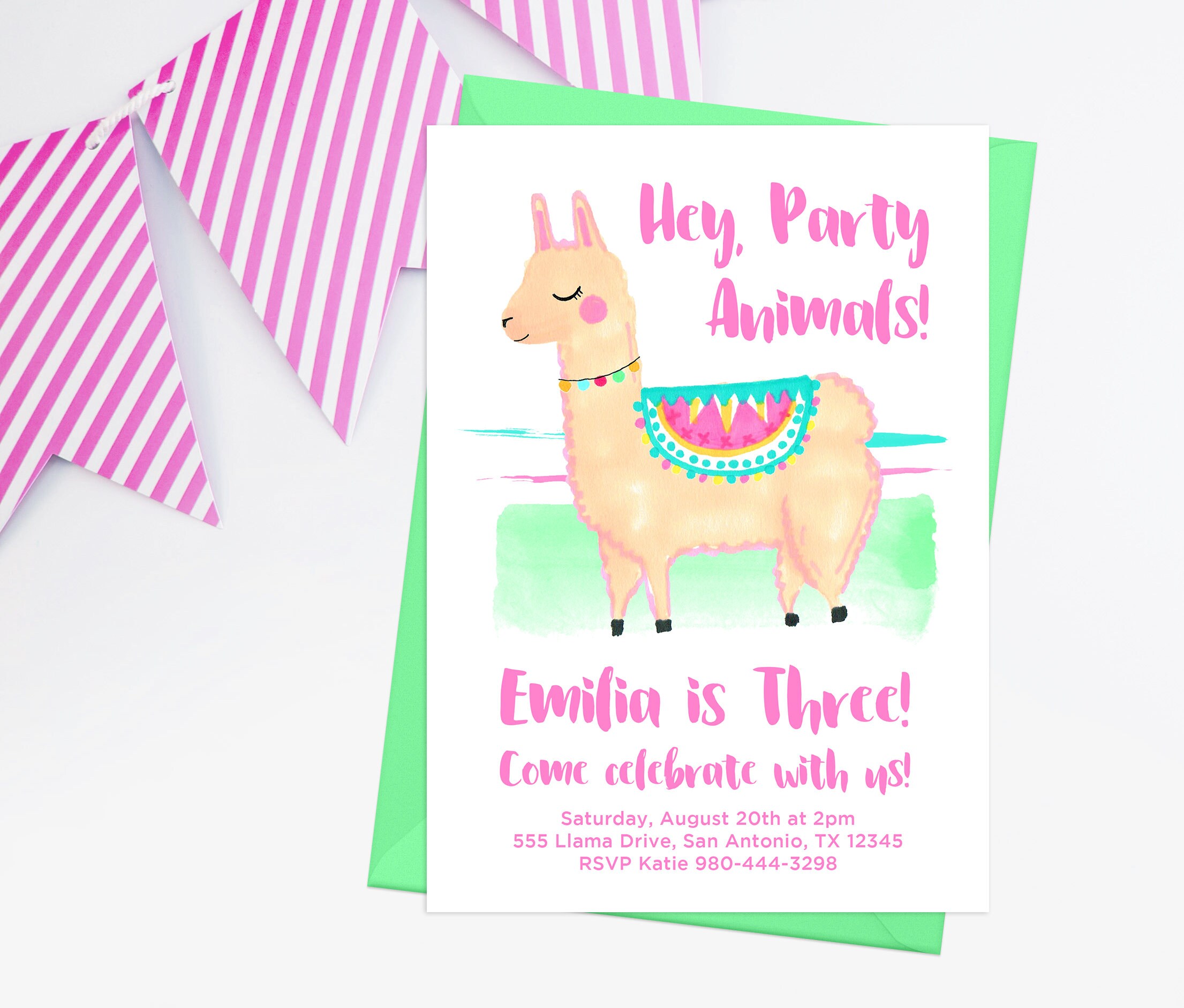 Llama Birthday Invitation Kids Birthday Invite Girl Birthday