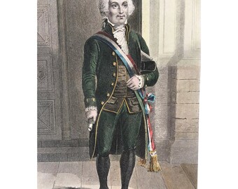 19th Century French Hand Colored Steel Engraving ~Jérôme Pétion de Villeneuve