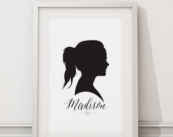 Silhouette Custom Portrait: Black or Gold, Home Decor, Office Decor, Gift for Mom, Gift for Grandmother
