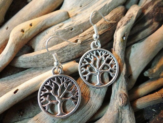 Tree Of Life Smooth Earring Earrings Ear Ring Rings Drops Drop Dangle Dangles Pagan Wiccan Wicca Spiritual Eternity Family Immortality