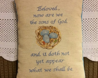 Inspirational "The sons of God"...birdnest accent pillow. 16.5"x12".